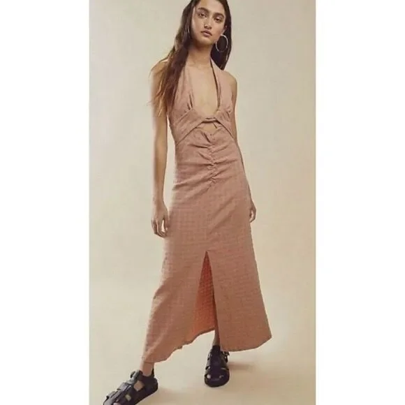 light brown boho dress Dusty Blue Boho Midi Dress
